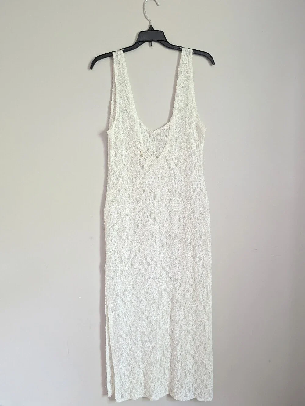 90s Vintage Victoria's Secret Gold Label Sheer Ivory Lace Maxi Dress Size Large
